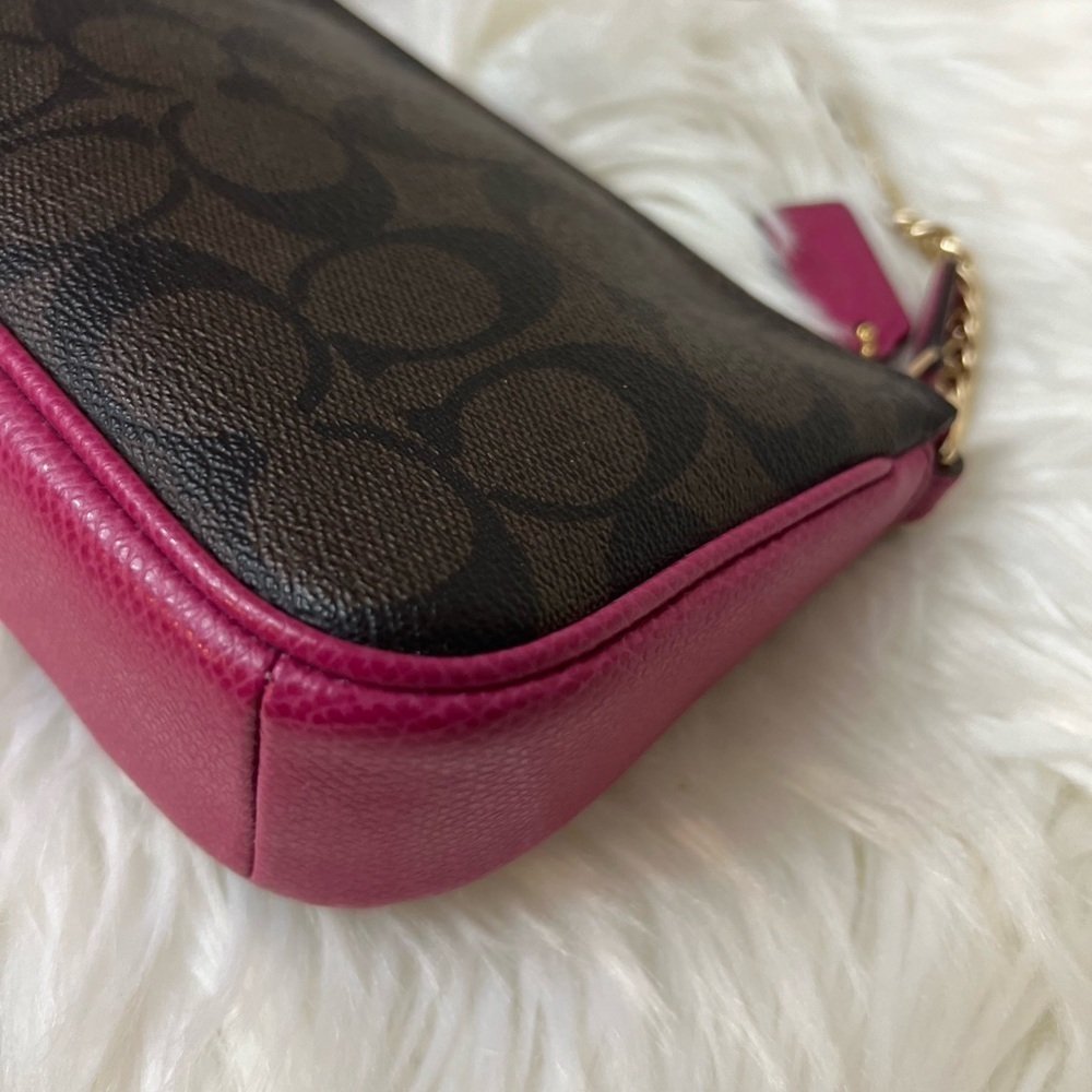 Coach Brown and Pink Wristlet with Gold Chain# F64234( NWOT) - Picture 10 of 12
